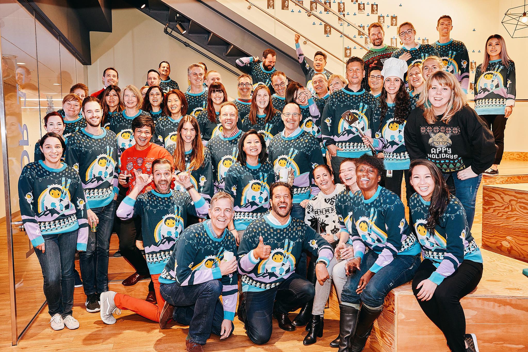 Salesforce team wearing custom sweaters